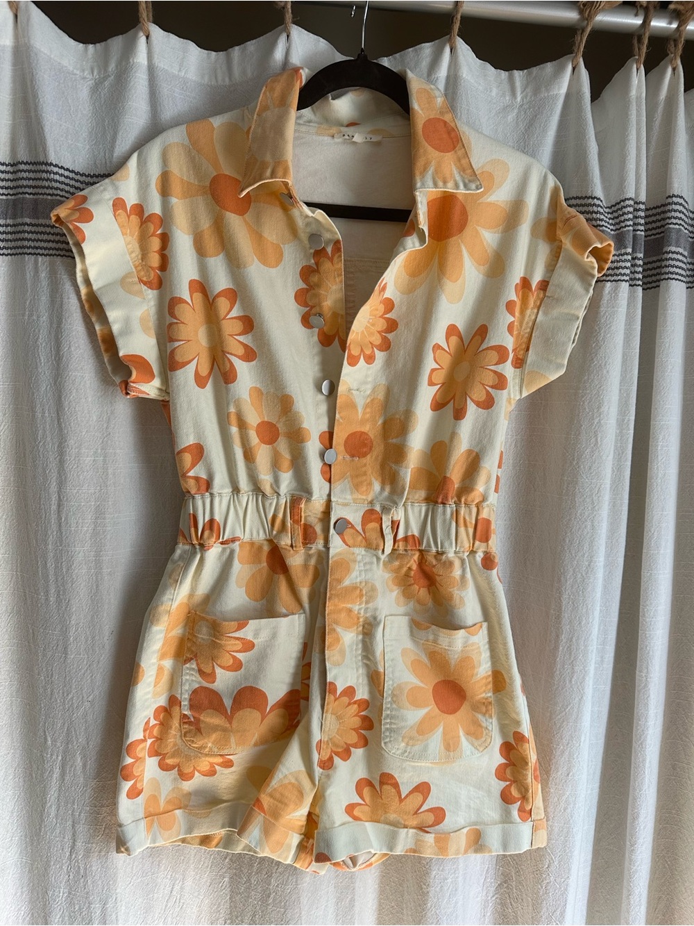 Cream and Orange retro Floral Romper